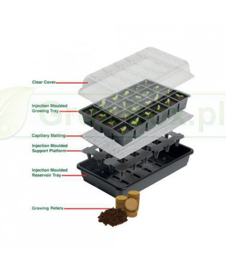 GARLAND SELF-RAISING GLASSROOM/PROPAGATOR, 12 SEEDS, 1.2L TANK, 37.5x13.5xh16cm