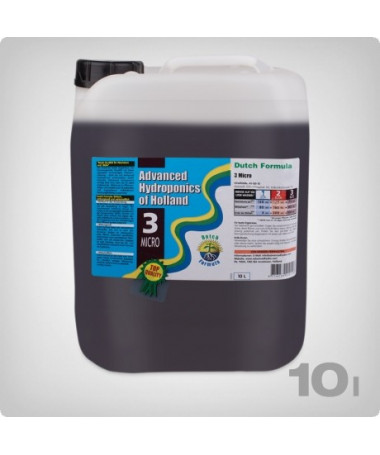 DUTCH FORMULA 3 MICRO 10L SUPPLEMENTAL FERTILIZER (MICRONUTRIENTS) - ADVANCED HYDROPONICS OF HOLLAND