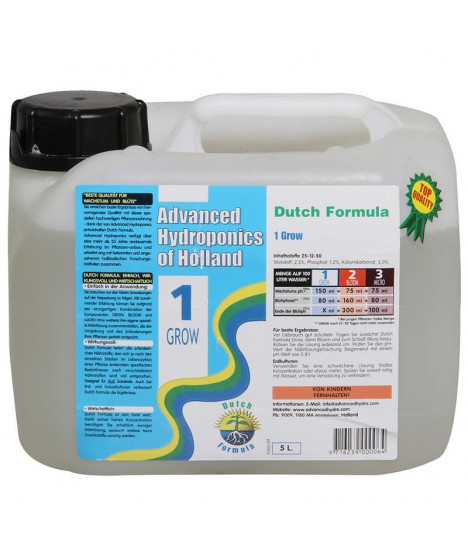 DUTCH FORMULA 1 GROW 5L GROWTH FERTILIZER - ADVANCED HYDROPONICS OF HOLLAND