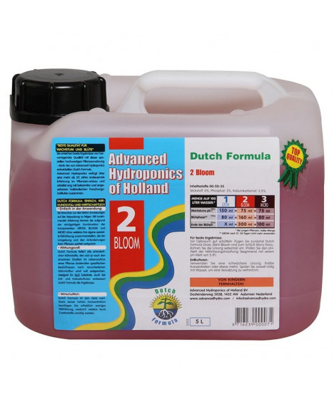 DUTCH FORMULA 2 BLOOM 5L BLOOM FERTILIZER - ADVANCED HYDROPONICS OF HOLLAND