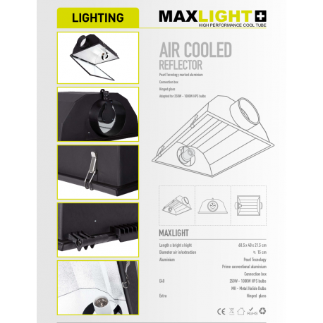 Reflektor, belüfteter Reflektor - MAXLIGHT, 60.5x48xh21.5cm, Anschluss fi-150mm, Reflektivität 97%, Pearl Technologie