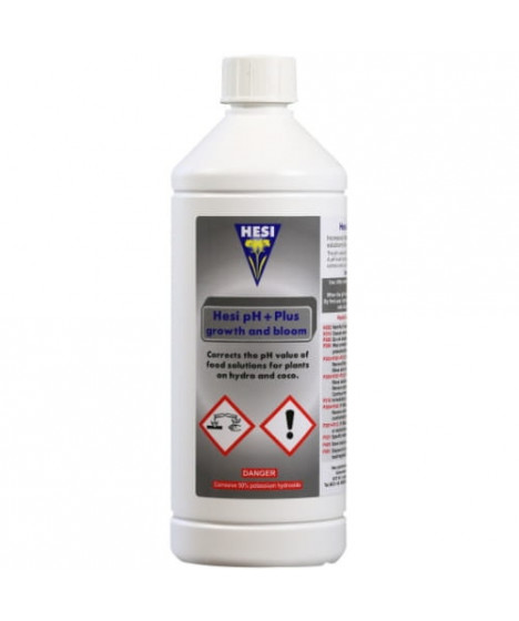 Hesi pH PLUS obie fazy 1l, Regulator podnoszący pH na obie fazy - 1 - HESI-pH PLUS zwiększa poziom pH w roztworze odżywczym dla 